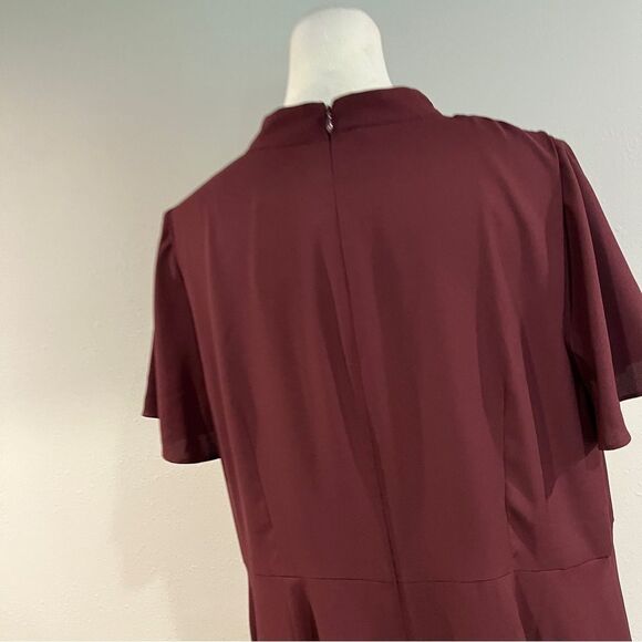 Talbots burgundy color plus size short sleeves formal dress with belt size 14WP - Picture 5 of 14